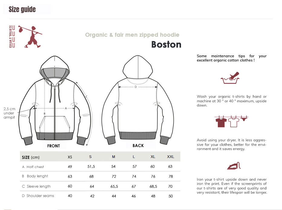 Fair and organic zipped hoodie BOSTON "Meditate"